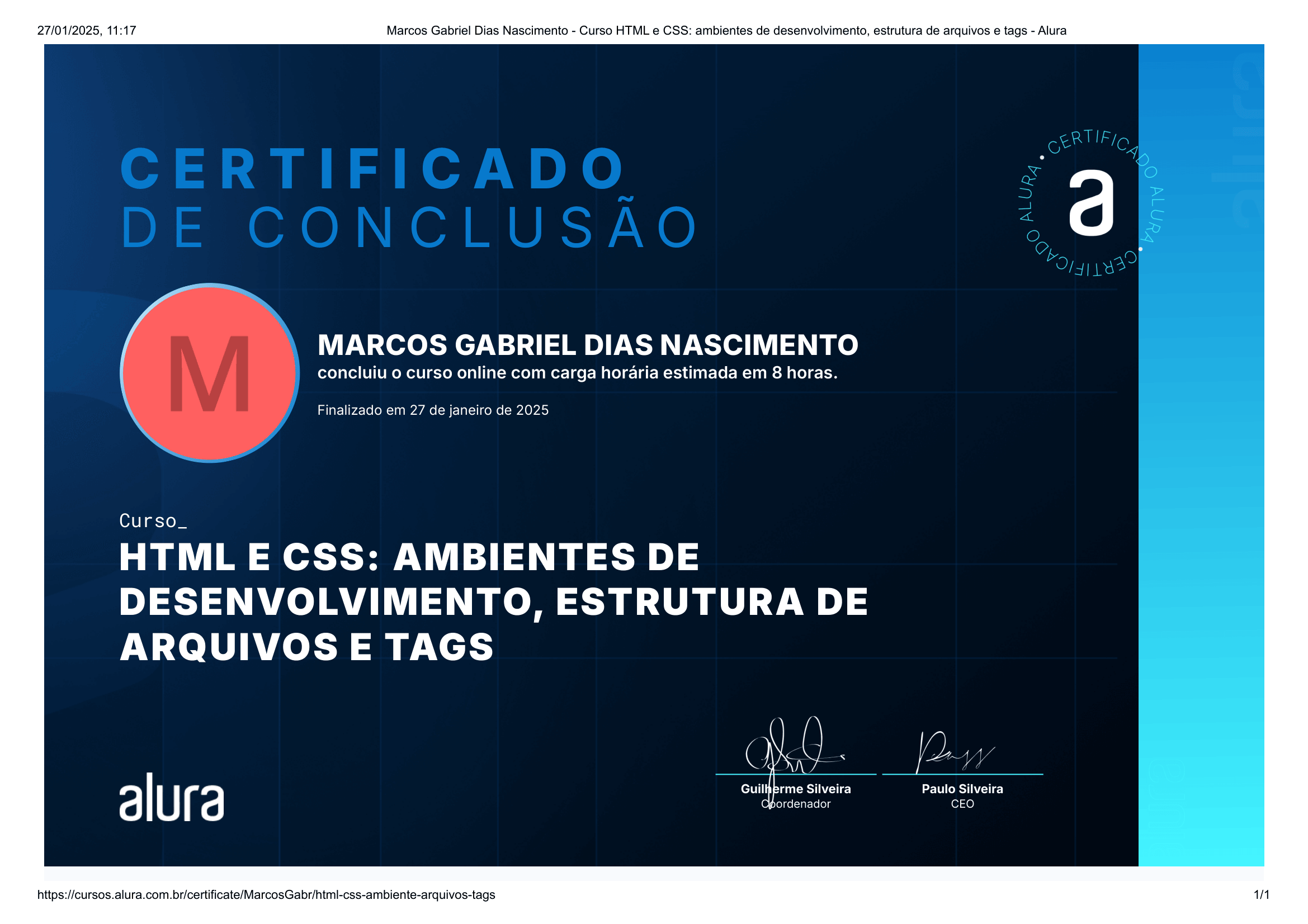 Certificado HTML e CSS
